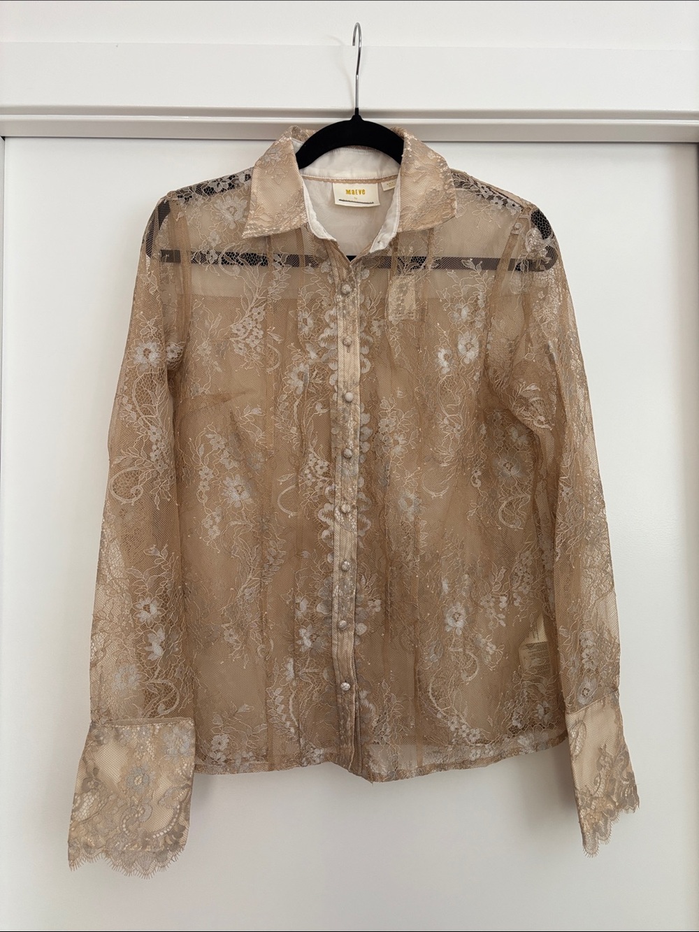 Anthropologie Maeve Sheer Long-Sleeve Foil Floral Lace Shirt (Price Firm)